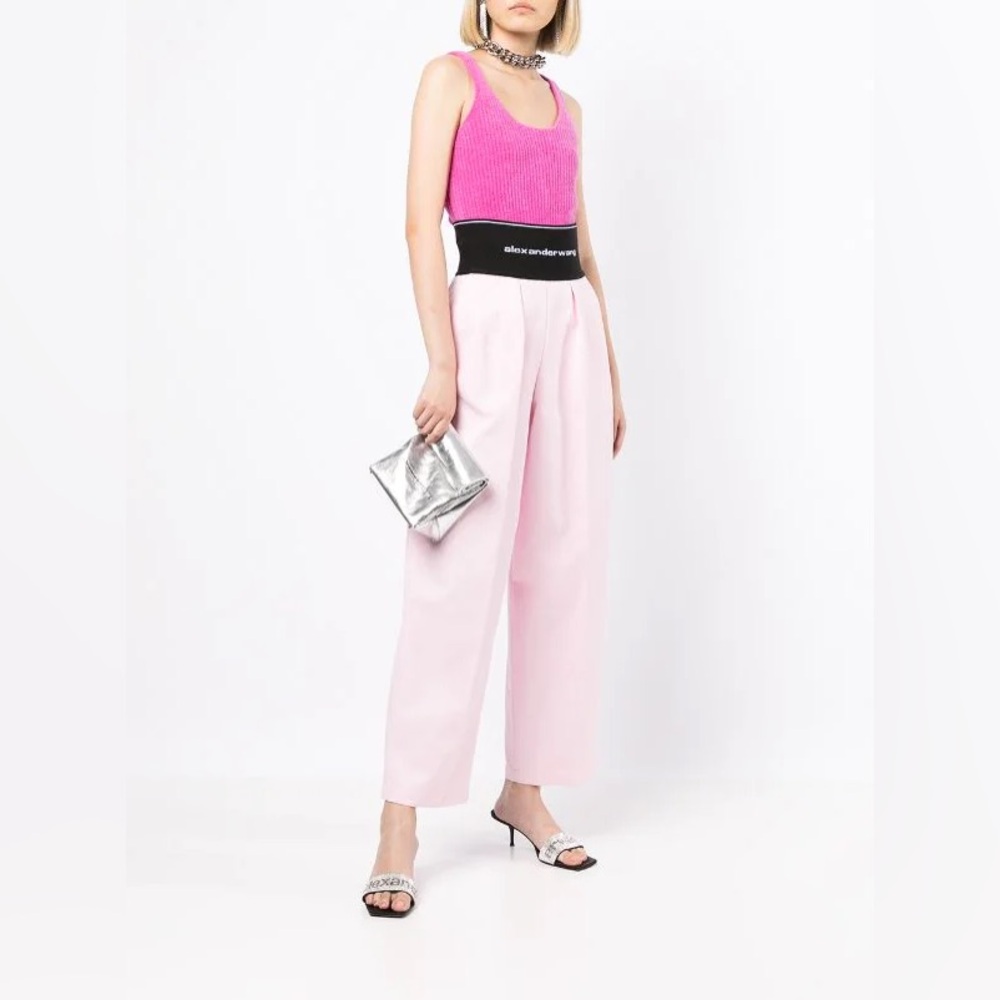 W/Tags Alexander Wang Ribbed Knit Wool Cropped Sweater Tank Top in Pink Hot XS
